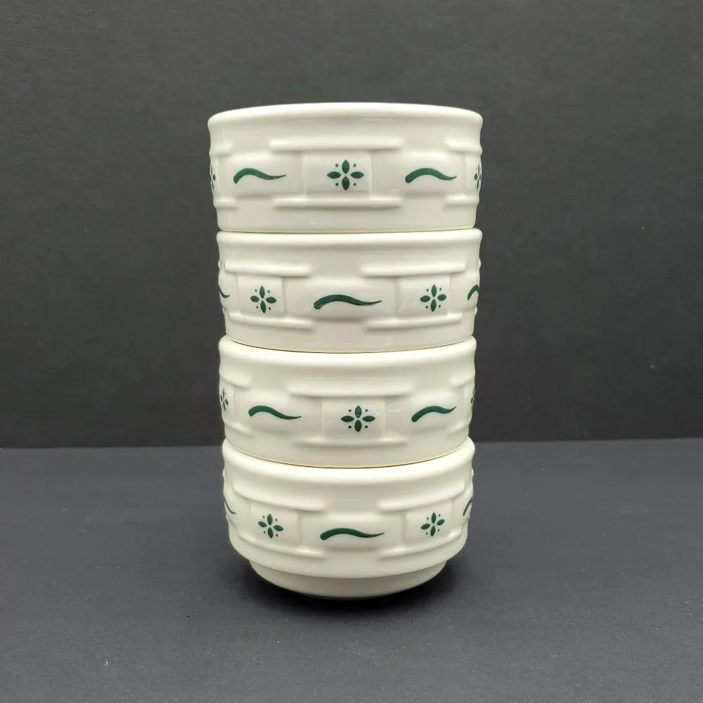 Longaberger Woven Traditions Heritage Green Stackable Custard Cups Ramekins